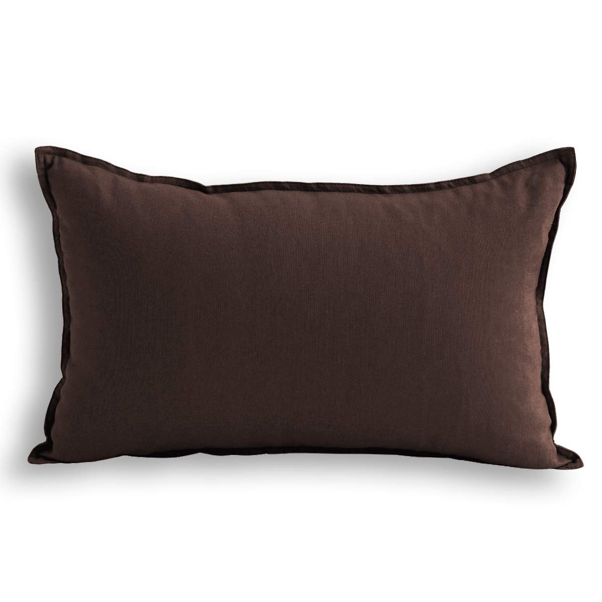 Jeanerlor Natural Cotton Linen Decorative 12'X20' Throw Pillow Case Brown Cushion Cover With Twin Needles Stitch On Edge For L