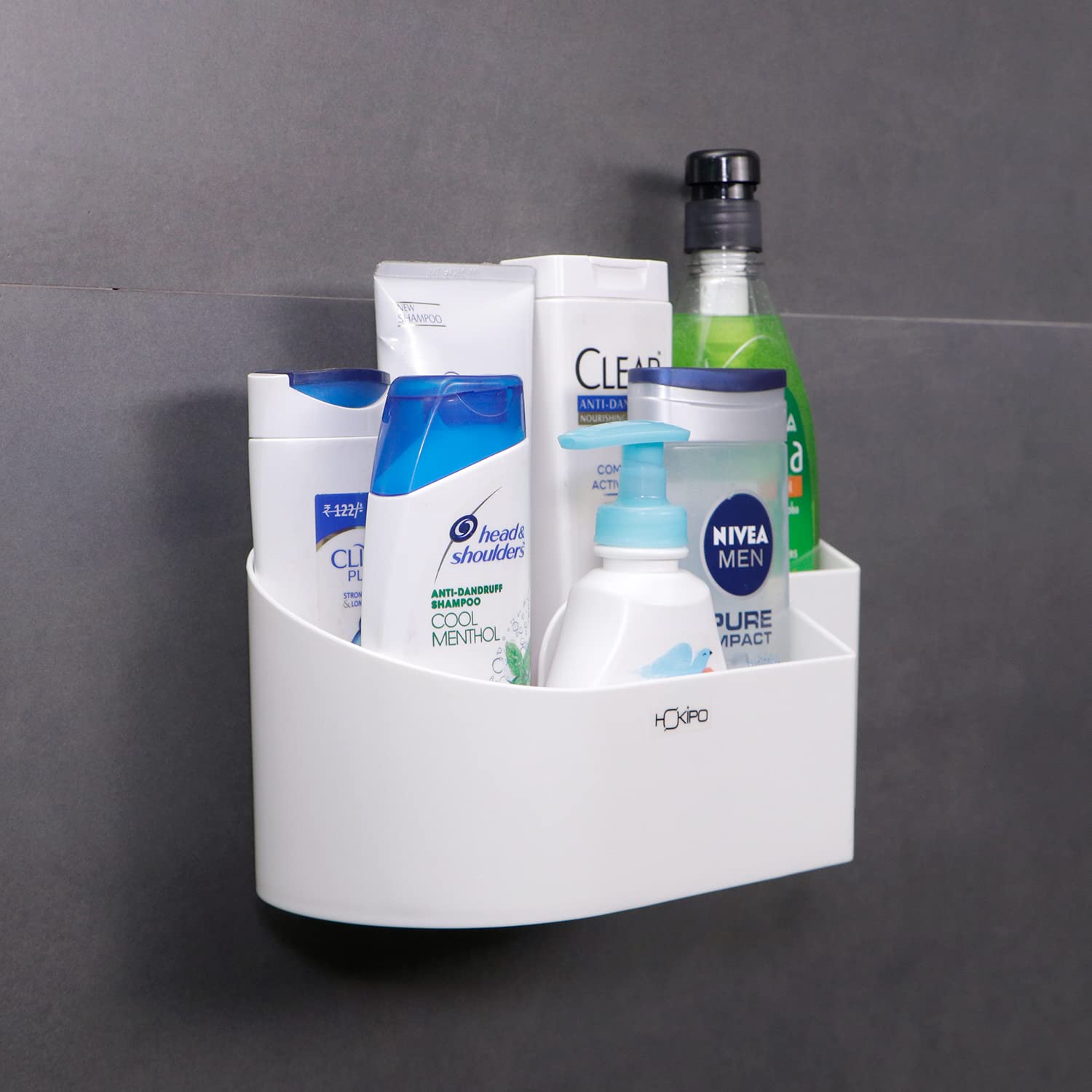 Hokipo  Model  Ar3425 Magic Sticker Series Plastic Self Adhesive Bathroom Shelf Rack Stand (White)