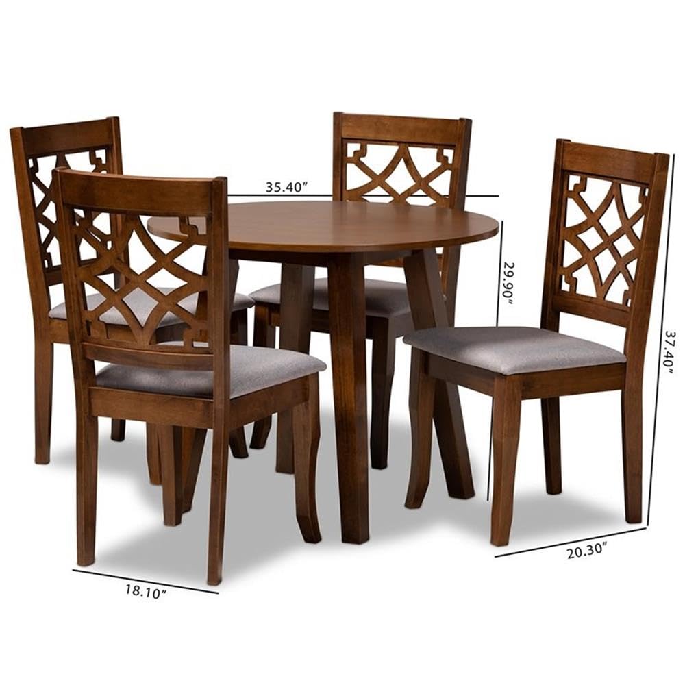 Baxton Studio MYA Grey Fabric and Walnut Brown Finished Wood 5-Piece Dining Set