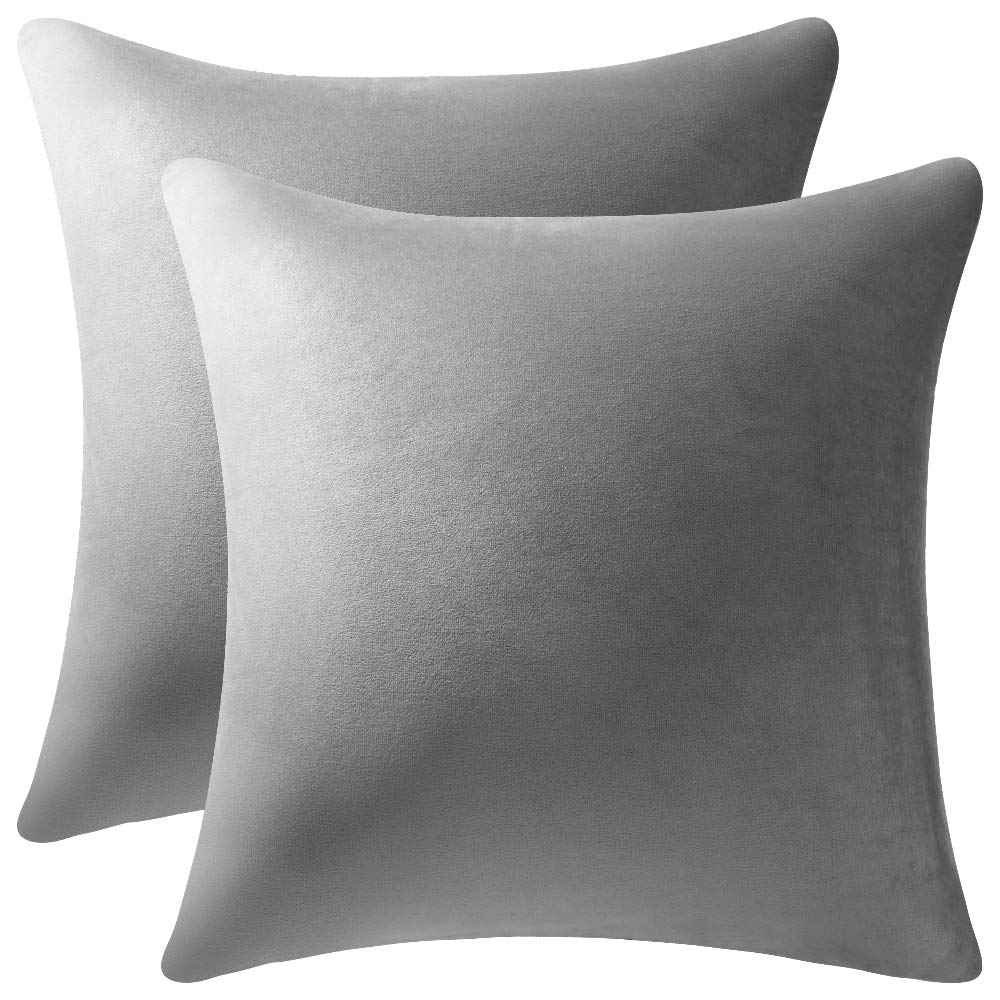 Dezene Decorative Pillow Cases 16X16 Light-Grey: 2 Pack Cozy Soft Velvet Square Throw Pillow Covers For Farmhouse Home Decor