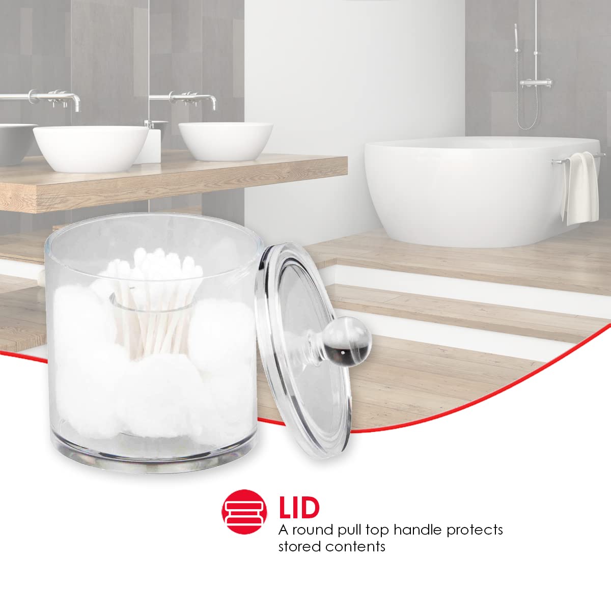 Home Basics Acrylic Cotton Ball And Swab Holder, Q-Tip Storage Organizer, Clear