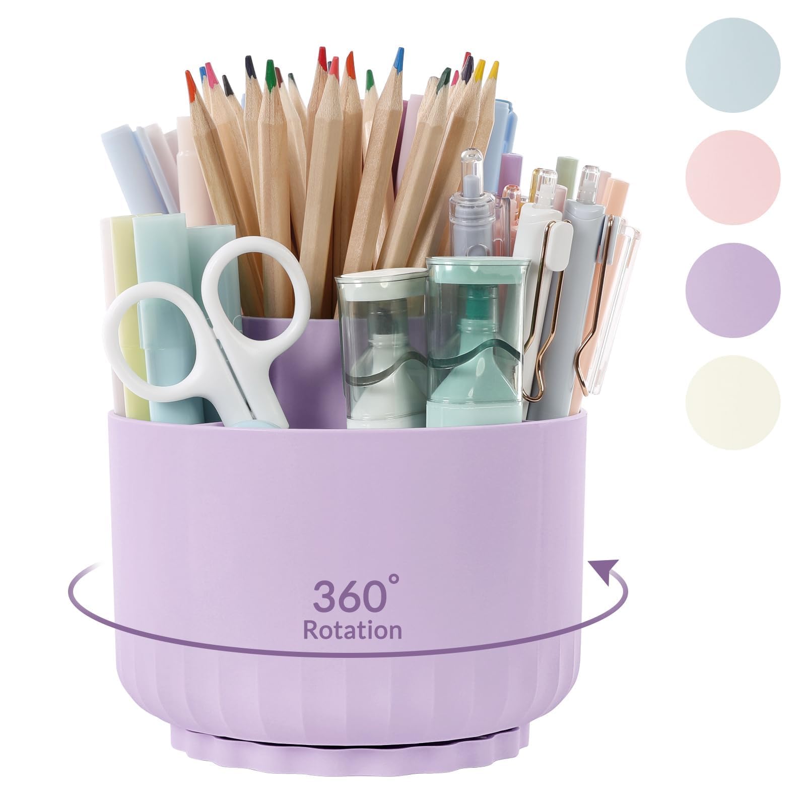 Skydue 360 Degree Rotating Desk Organizer, Dual-Purpose Pencil Pen Holder For Desktop, Rotating Desk Pen Organizer With 5 Slots
