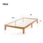 Mellow Naturalista Classic 12-Inch Solid Wood Platform Bed | Wooden Slats, No Box Spring Needed, Easy Assembly | Twin, Natural Pine