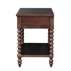 MADISON PARK SIGNATURE Beckett Accent Tables Antiqued Turn Legs Design, Mid-Century Modern One-Drawer Nightstand with Lower Storage Shelf, Morocco Brown