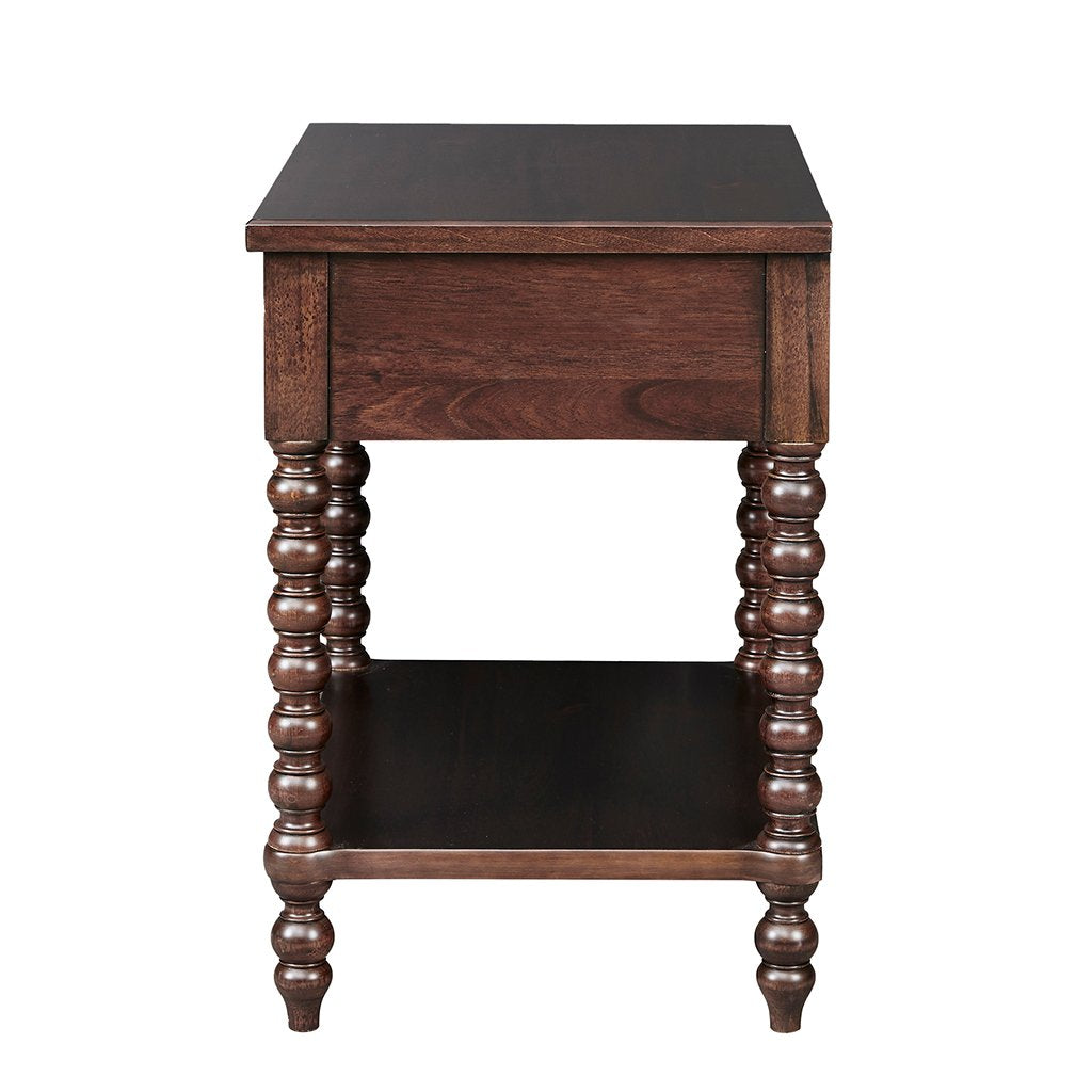MADISON PARK SIGNATURE Beckett Accent Tables Antiqued Turn Legs Design, Mid-Century Modern One-Drawer Nightstand with Lower Storage Shelf, Morocco Brown