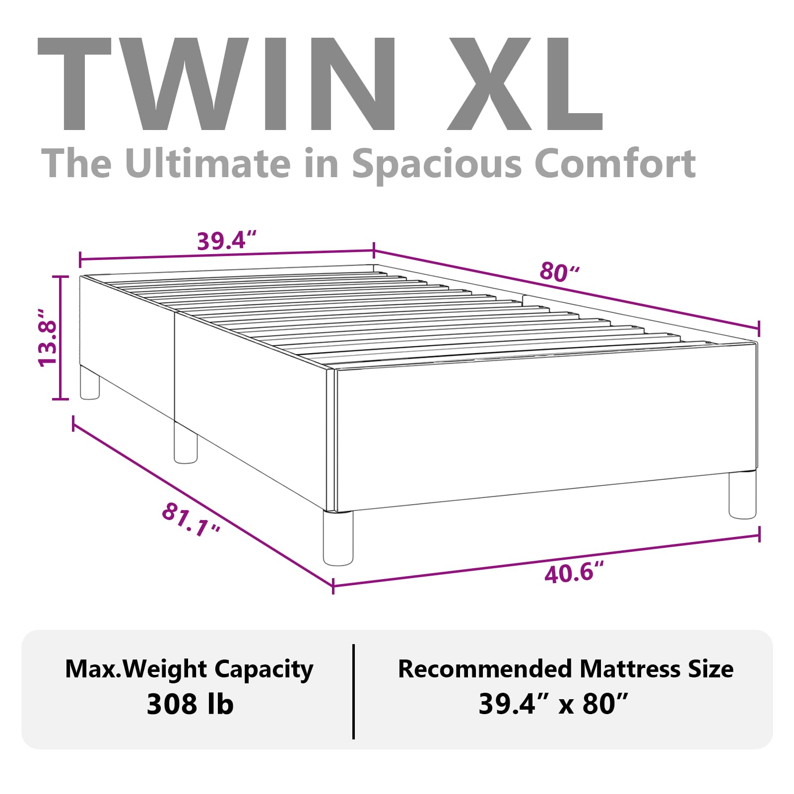 vidaXL Twin XL Size Bed Frame with Plywood Slats, Platform Bed Frame, Fabric Upholstered Mattress Foundation, No Box Spring Needed & Easy Assembly, Dark Gray, Without Mattress