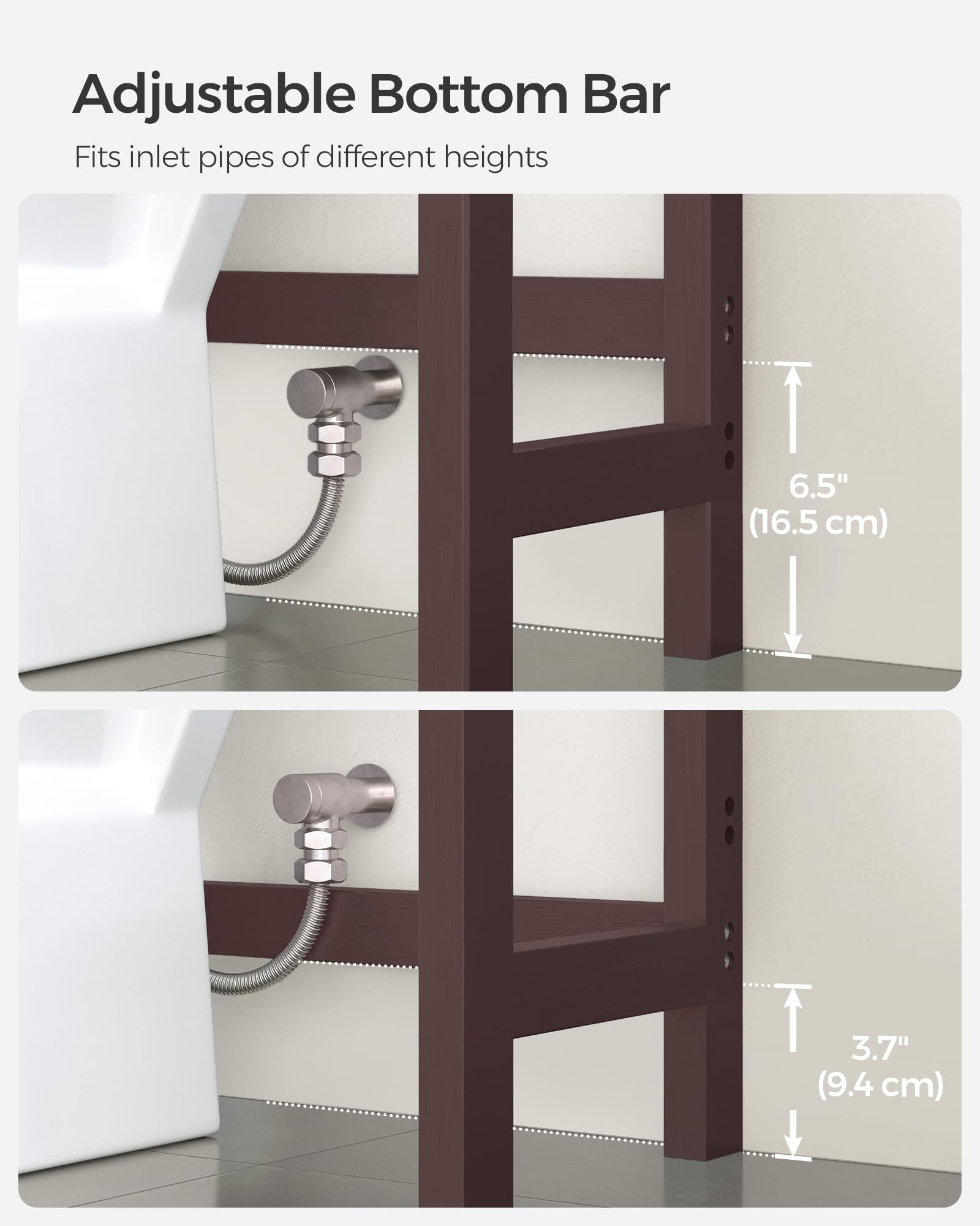 Songmics Over The Toilet Storage, 3-Tier Over Toilet Bathroom Organizer With Adjustable Shelf, Fit Most Toilets, Space-Saving, Brown Ubts01Br