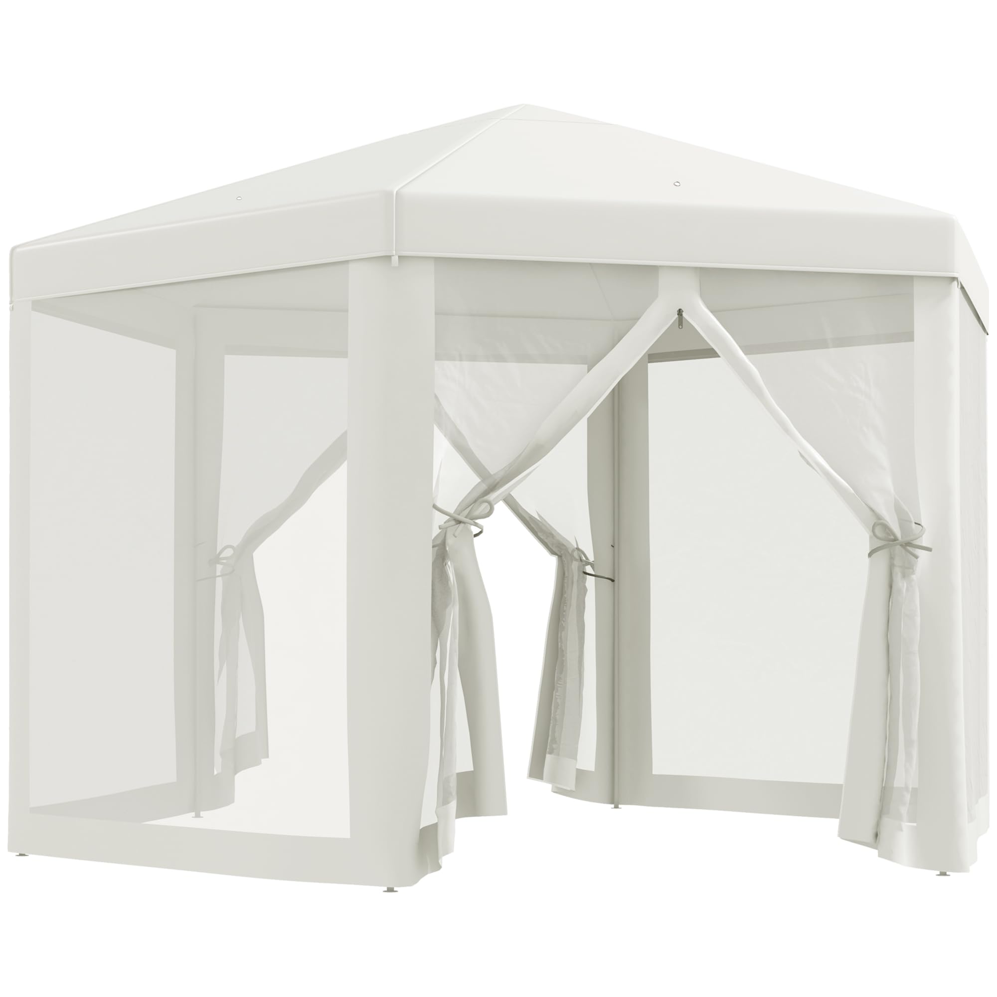 Outsunny 13' X 11' Canopy Tent, Sun Shelter With Protective Mesh Screen Walls, Hexagon Outdoor Tent For Parties, Cream White