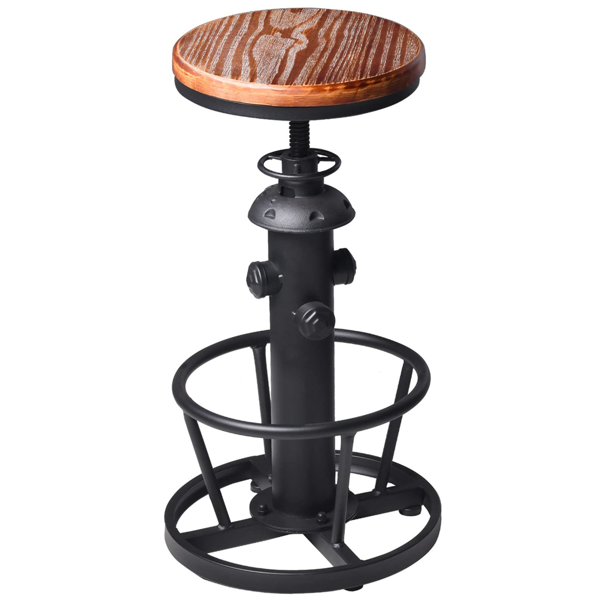 Bokkolik Industrial Bar Stools Kitchen Island Dining Chairs Swivel Wooden Seat Bar Counter Height Adjustable 25-31Inch