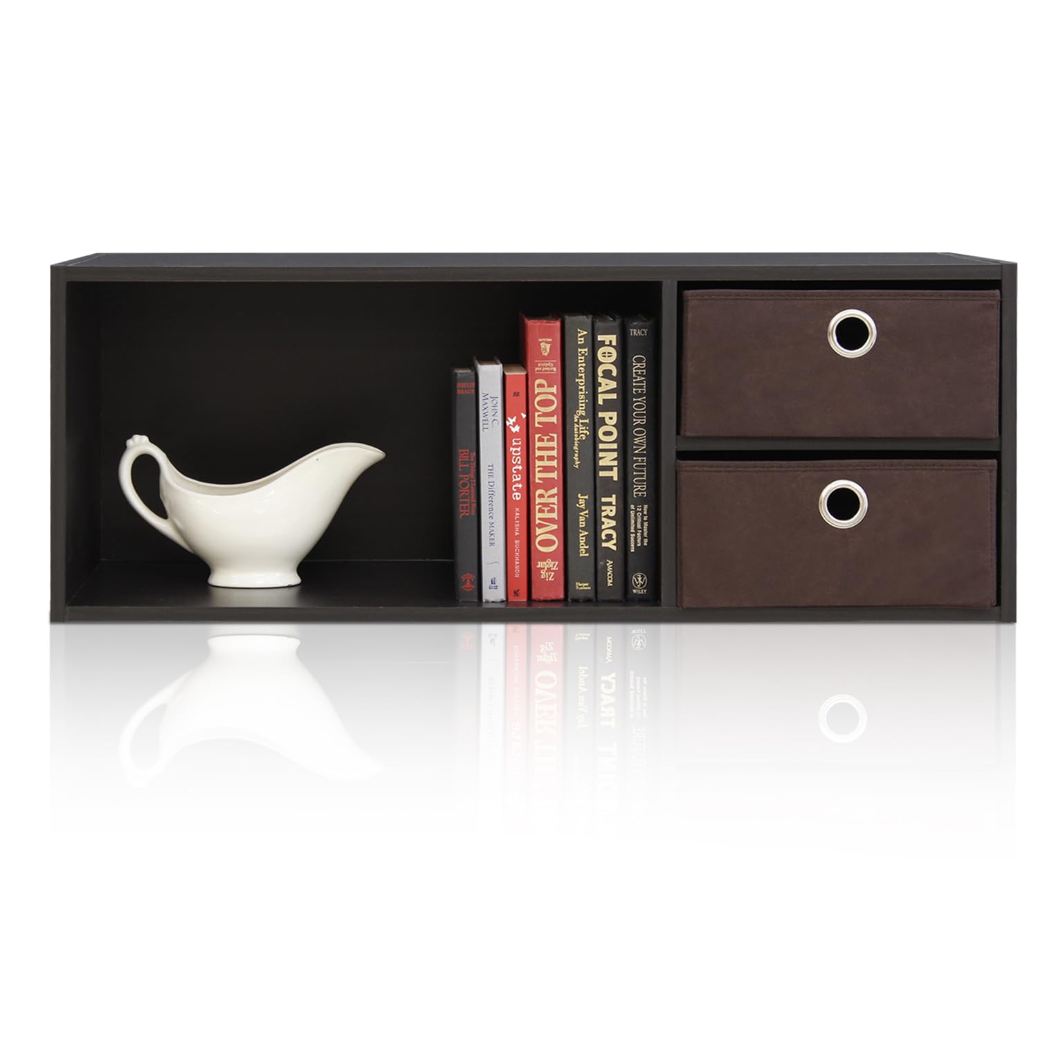 Furinno Wall-mounted Storage Shelf with 2 Bin Drawers, Espresso/Brown