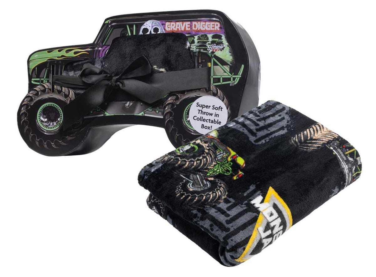 Monster Jam Throw Blanket With Gift Box - Throw Measures 46 X 60 Inches - Super Soft Special Edition Fleece Bedding