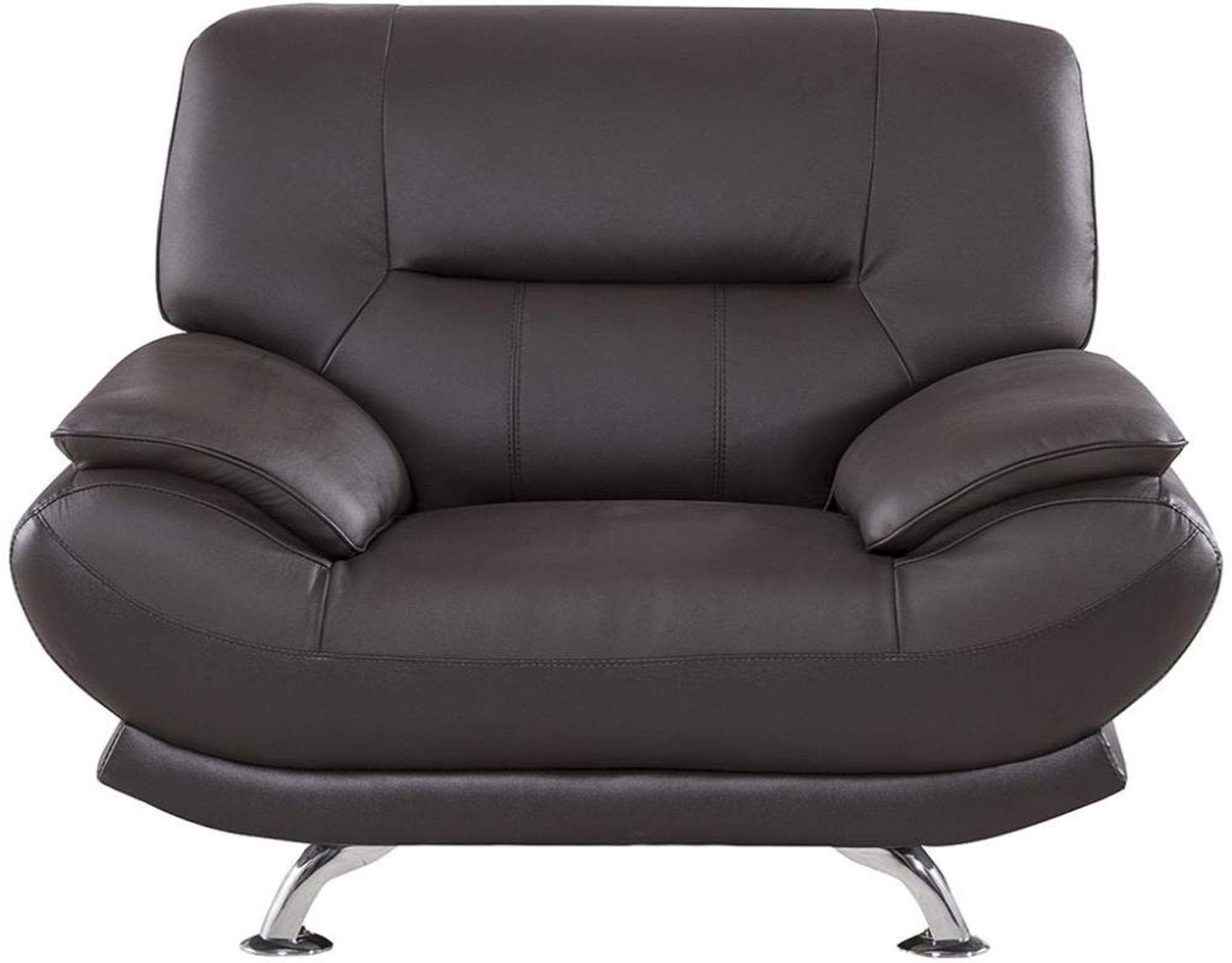 Benjara Leather Upholstered Wooden Chair with Bustle Cushion Back and Pillow Top Armrest, Dark Brown,