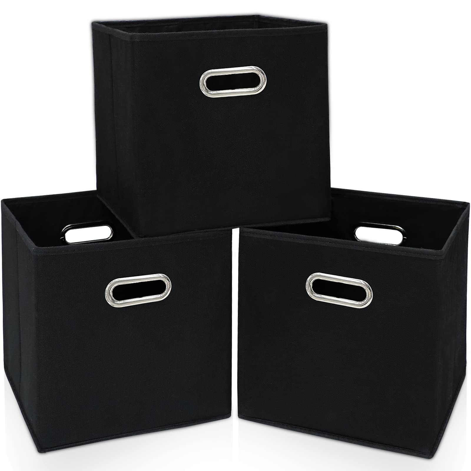 SEVENDOME Black Fabric Storage Bins,13 Inch Cube Organizer Bins ,Fabric Organizer Bins Foldable Storage Bins Basket with Dual Ha