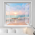 Homewelle Ocean Beach Tapestry Hawaiian Sunset Sunrise Seaside Rustic Window Coastal Wave Wall Art 59Wx51H Inch Modern Summer Se