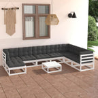 vidaXL Solid Pinewood Patio Lounge Set with Cushions 9 Piece Wooden Lounge Set Garden Outdoor Sofa Seat Sitting Lounger Furniture Seating
