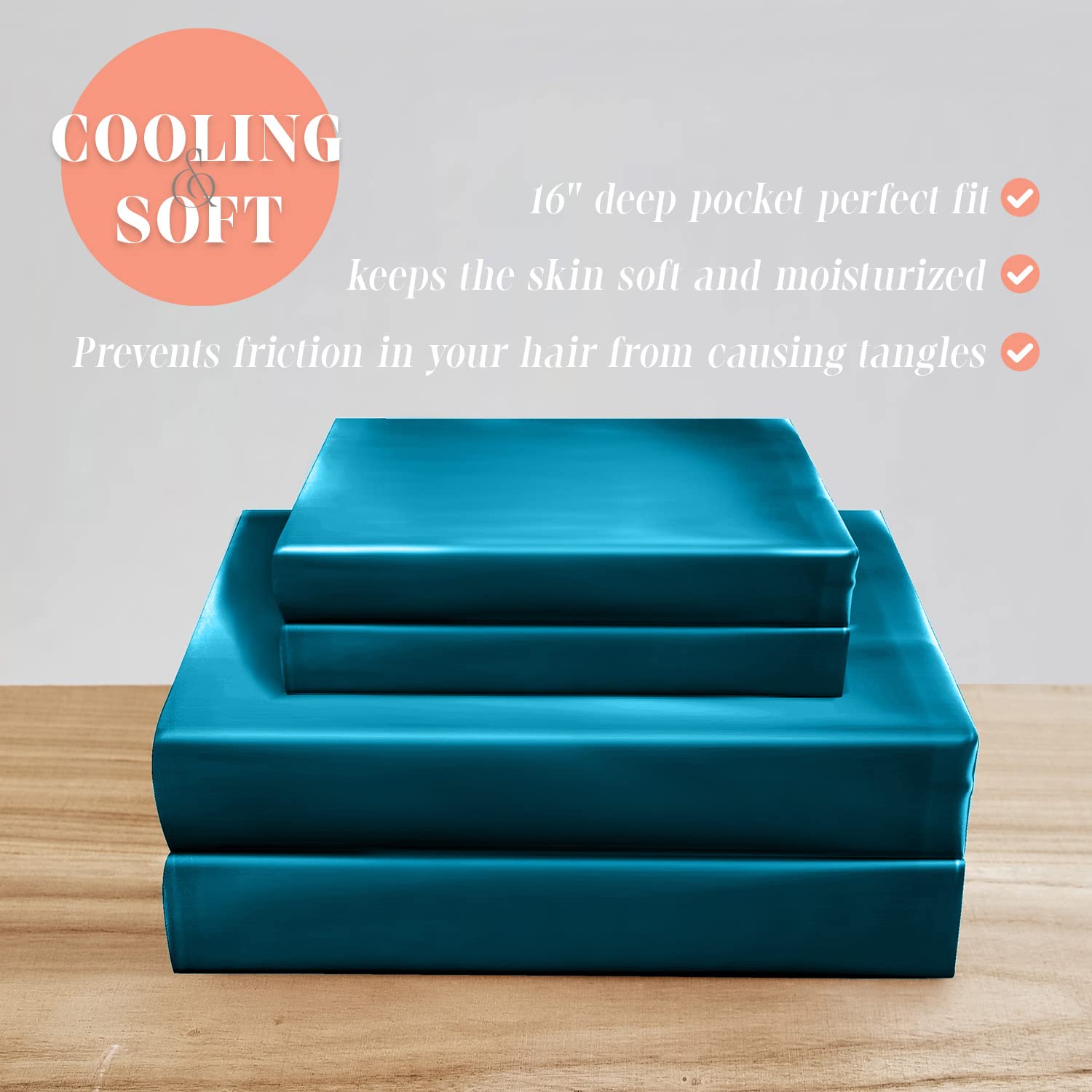 Elegant Comfort Luxurious 4-Piece Silky Satin Sheet Set, Skin And Hair Friendly, Wrinkle, Fade, Stain Resistant With Deep Pockets Fitted Sheet, Cooling Soft Satin Sheet Set, Full, Turquoise