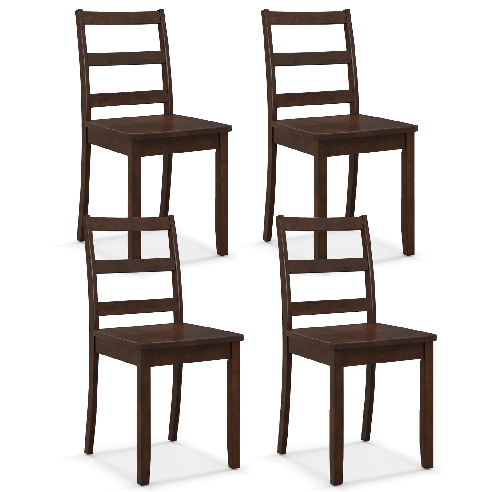 Giantex Wood Dining Chairs Set Of 4 Walnut- Wooden Armless Kitchen Chairs With Solid Rubber Wood Legs, Non-Slip Foot Pads, Max L