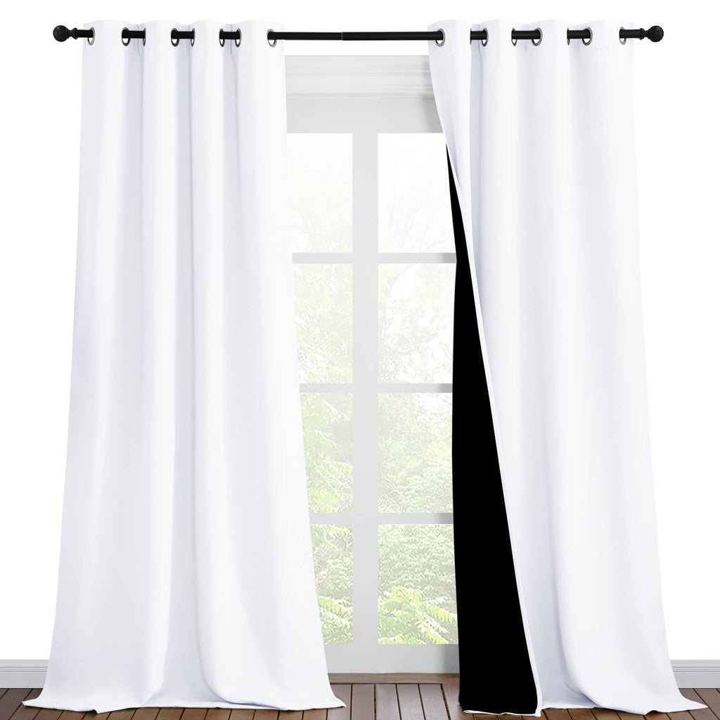 Nicetown White 100% Blackout Curtains For Windows, Pack Of 2, 46' W X 102' L, Super Heavy-Duty Black Lined Total Darkness Drapes For Bedroom, Privacy Assured Window Treatment For Patio