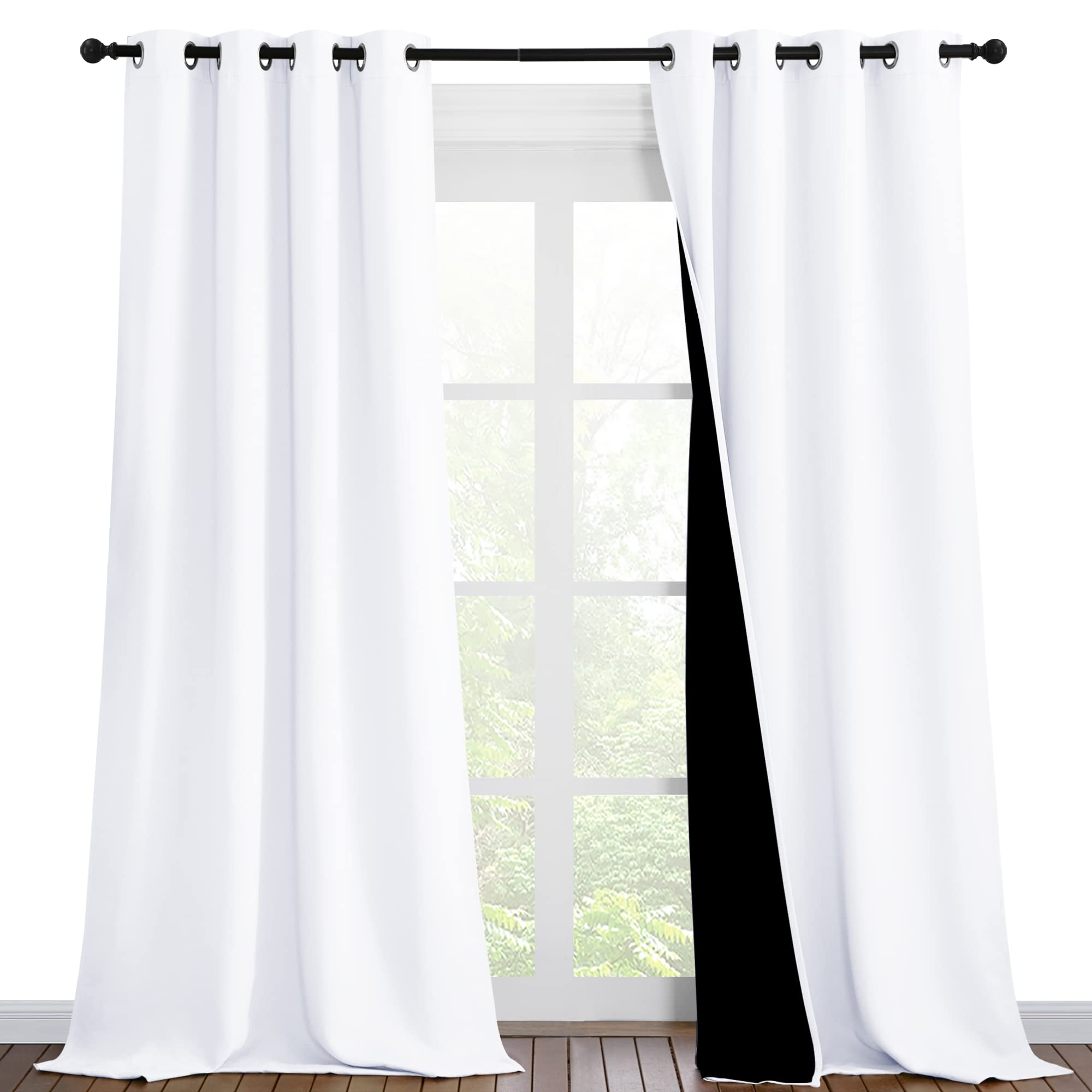 Nicetown White 100% Blackout Curtains For Windows, Pack Of 2, 46' W X 102' L, Super Heavy-Duty Black Lined Total Darkness Drapes For Bedroom, Privacy Assured Window Treatment For Patio