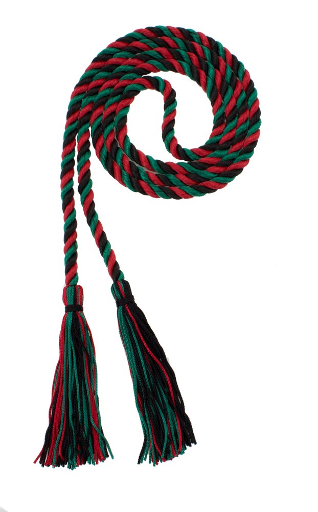 Tassel Depot Graduation Honor Cord - Black/Dkgreen/Red - Every School Color Available - Made In Usa