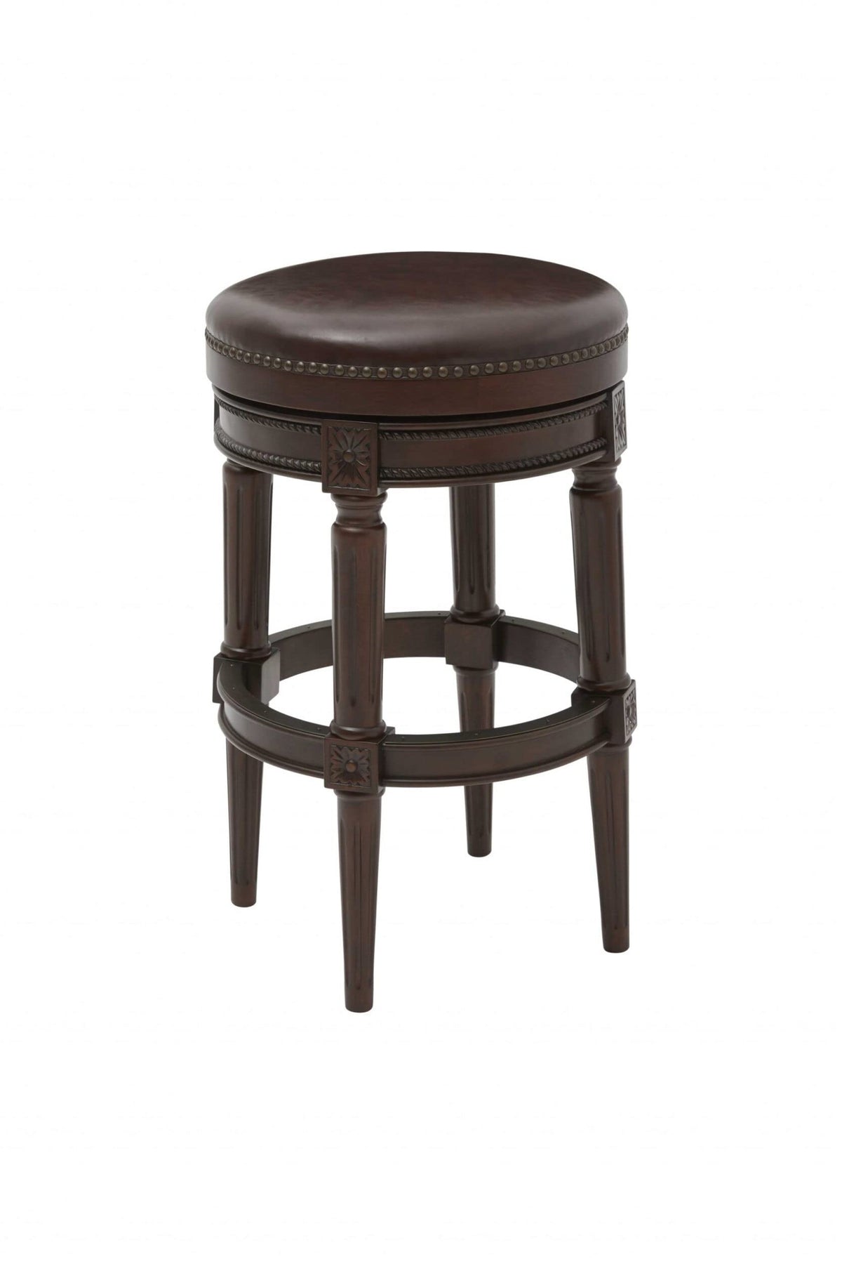 HomeRoots Distressed Walnut Finished Bar Height Round Stool