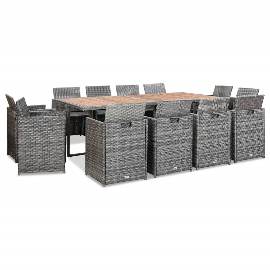 vidaXL 13 Piece Patio Dining Set with Cushions Poly Rattan Anthracite