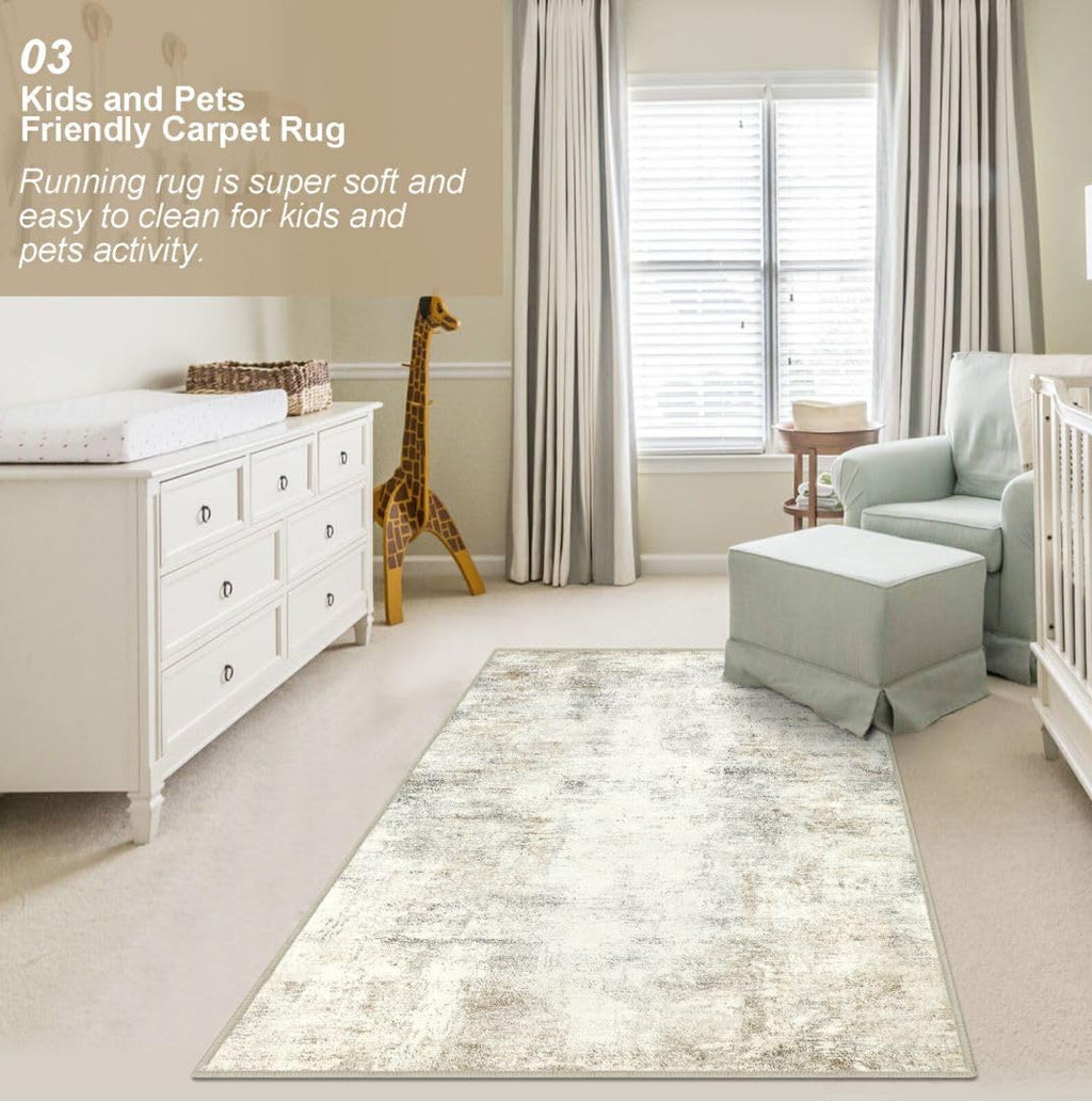 Capslpad Machine Washable Rug, Modern Abstract 3X5 Light Beige Area Rug, Low Pile Soft Non-Shedding Area Rug For Entryway, Bedsi