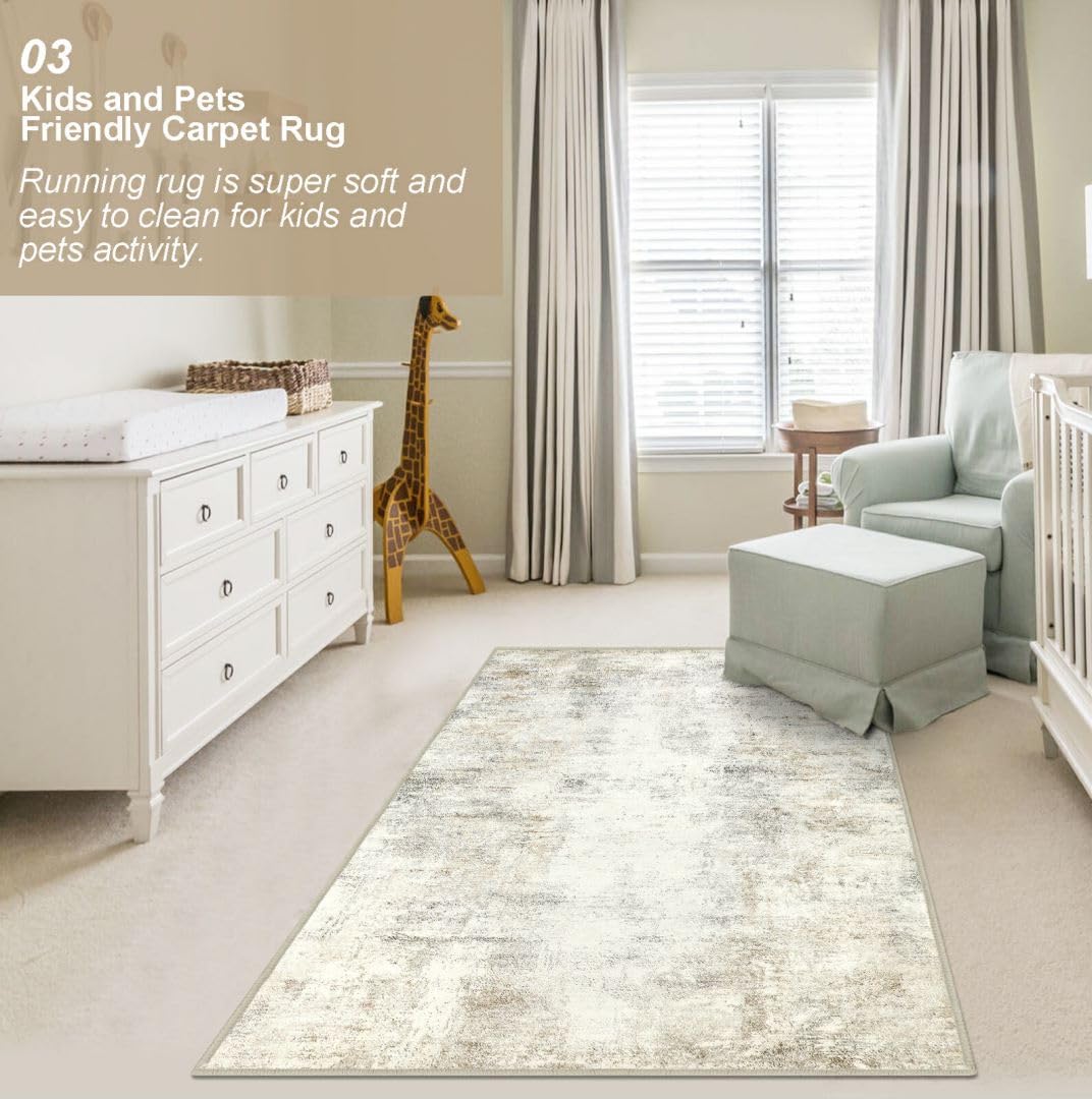 Capslpad Machine Washable Rug, Modern Abstract 3X5 Light Beige Area Rug, Low Pile Soft Non-Shedding Area Rug For Entryway, Bedsi