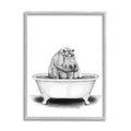Stupell Industries Hippo in A Tub Funny Animal Bathroom Drawing, Design by Rachel Neiman Gray Framed Wall Art, 24 x 30, Black