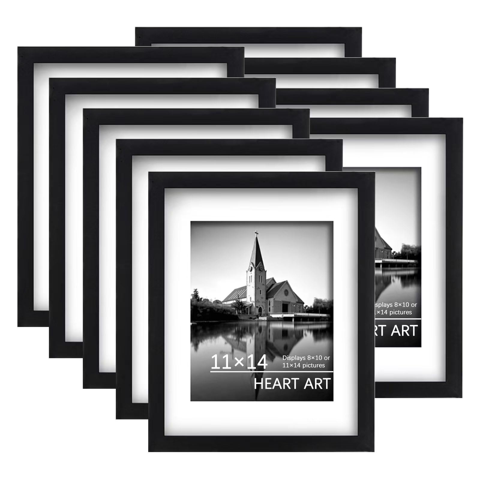 HEART ART 11x14 Picture Frame Set of 9,Display 11 x 14 Frame For 8x10 Picture Frame With Mat,11 by 14 Picture Frame For Wall,Gal