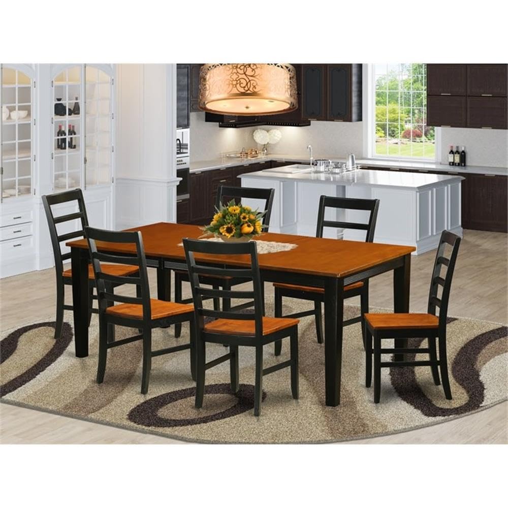 East West Furniture QUPF7-BCH-W 7 Piece Kitchen Table & Chairs Set Consist of a Rectangle Dining Table with Butterfly Leaf and 6 Dining Room Chairs, 40x78 Inch, Black & Cherry
