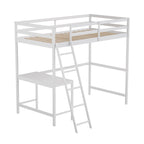 Flash Furniture Riley Loft Bed Frame with Desk - White Wood Slats - Twin Size - Protective Guard Rails & Ladder - Kids and Teens - Space Saving Design