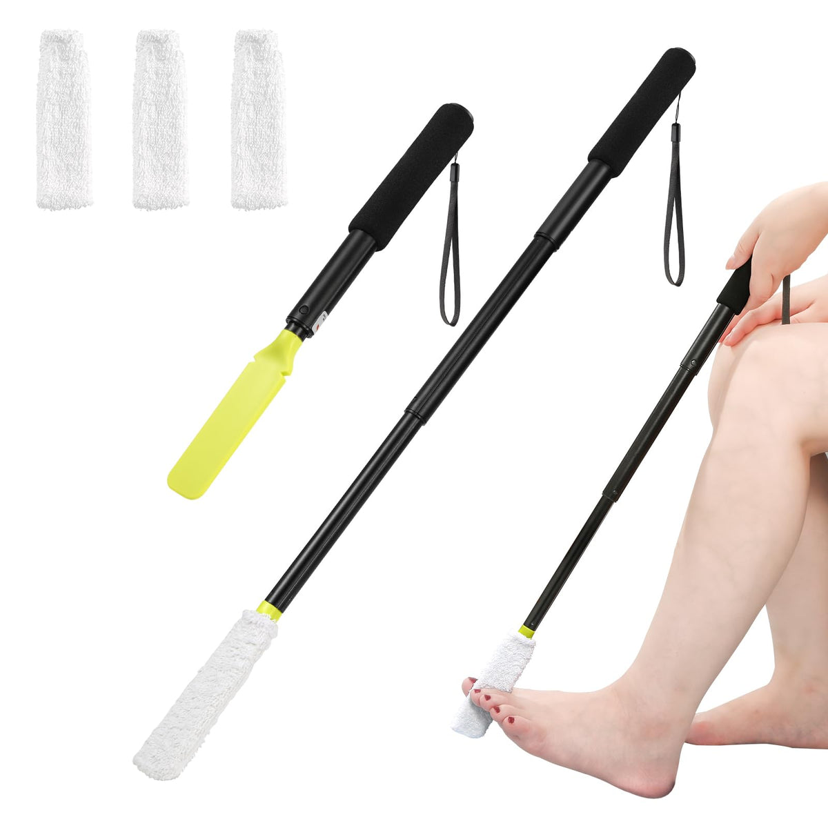 LYIGEOL Toe Cleaning Brush,Foot Brush with Reusable Drying Covers.Foot Scrubber with Telescopic Aluminum Alloy 12 ''-24 '',Long-