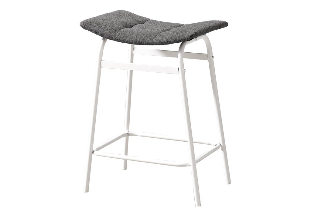 Monarch Specialties I 2387 Barstool, Counter Height, Set of 2, Kitchen, Grey Fabric, White Metal, Contemporary, Modern
