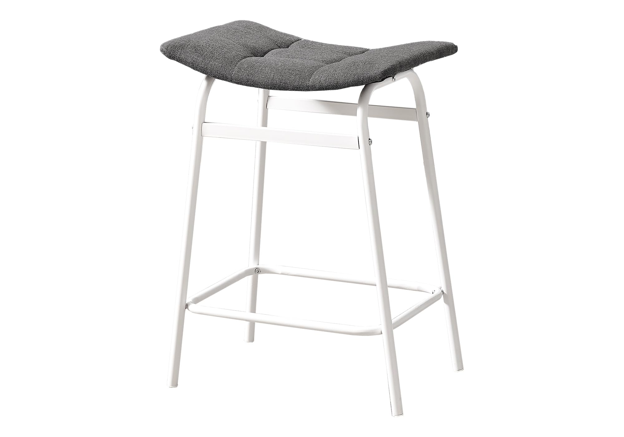 Monarch Specialties I 2387 Barstool, Counter Height, Set of 2, Kitchen, Grey Fabric, White Metal, Contemporary, Modern