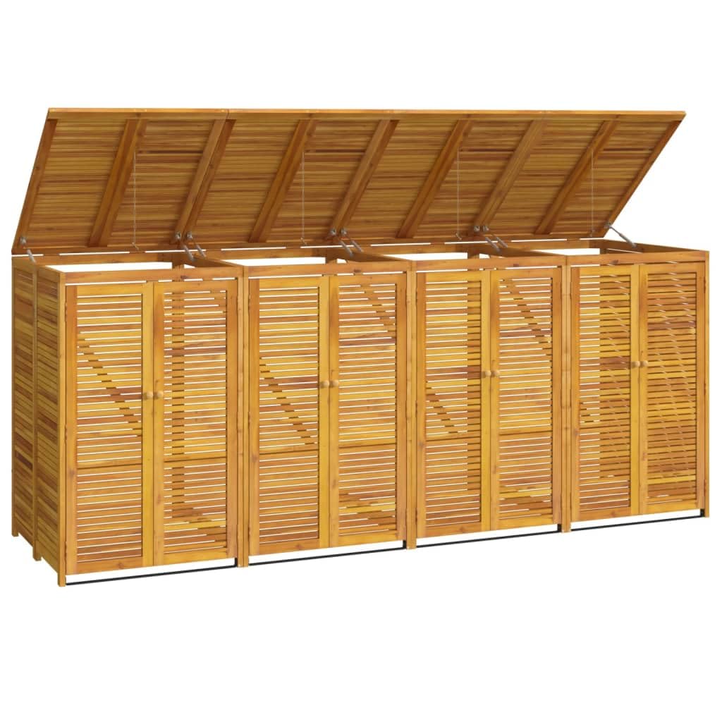 vidaXL Garbage Bin Shed, Horizontal Trash Bin Shed with Door and Lock, Quadruple Garbage Bin Box, Outdoor Storage Shed, Solid Wood Acacia