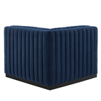 Modway Conjure Modern Channel Tufted Velvet Left Corner Chair in Midnight Blue