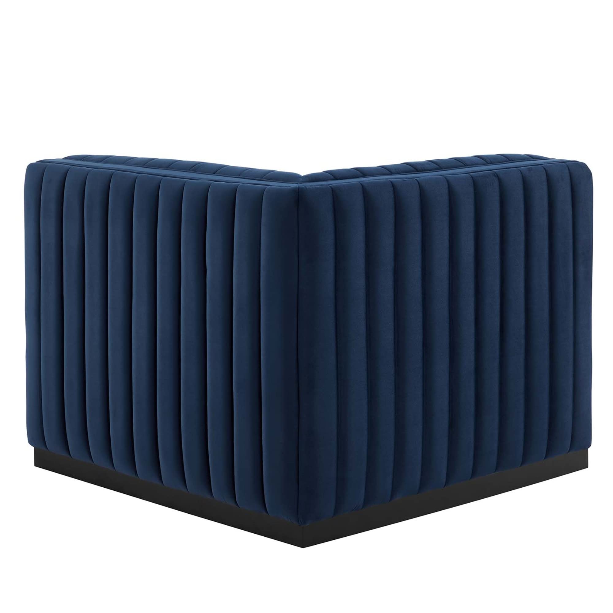 Modway Conjure Modern Channel Tufted Velvet Left Corner Chair in Midnight Blue
