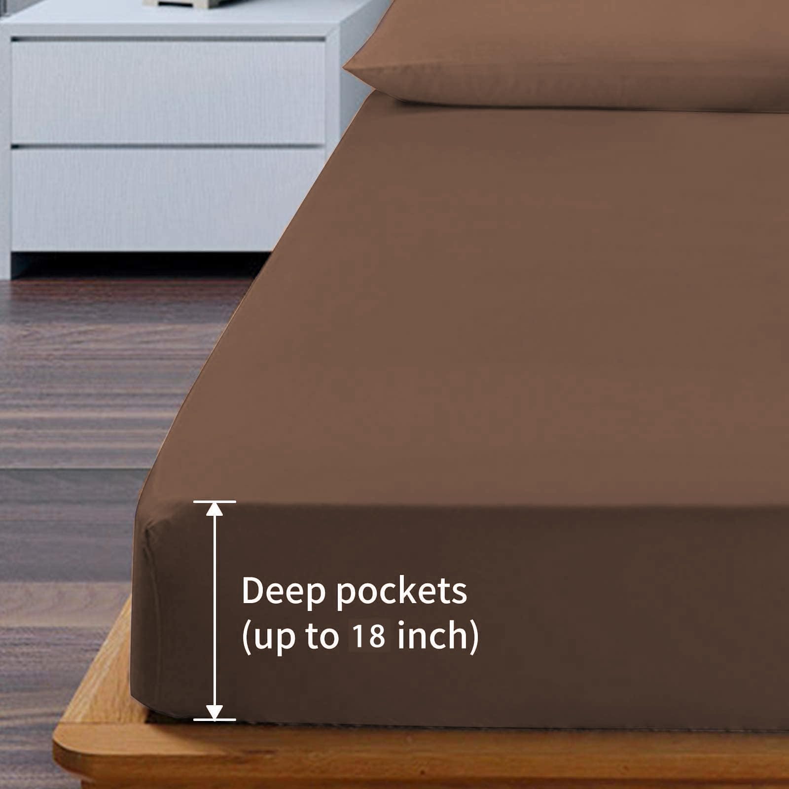 Easehome Brown Full Size Bed Sheet Set - Teen Boys Sheet Sets Deep Pocket To 18 Inches Mattress 4 Piece - Premium Bedding Sheets