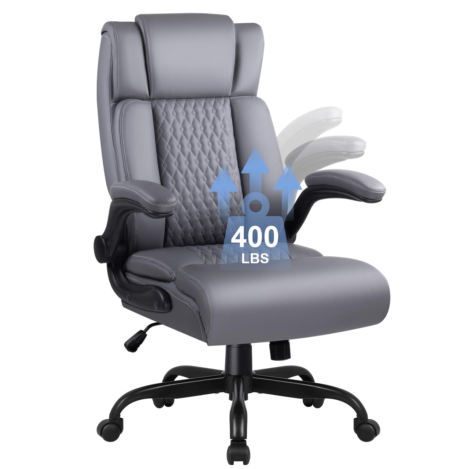 Leather Office Chair Desk Chair, Comfortable Office Desk Chair Computer Chair With Adjustable Flip-Up Armrest, Ergonomic Executi