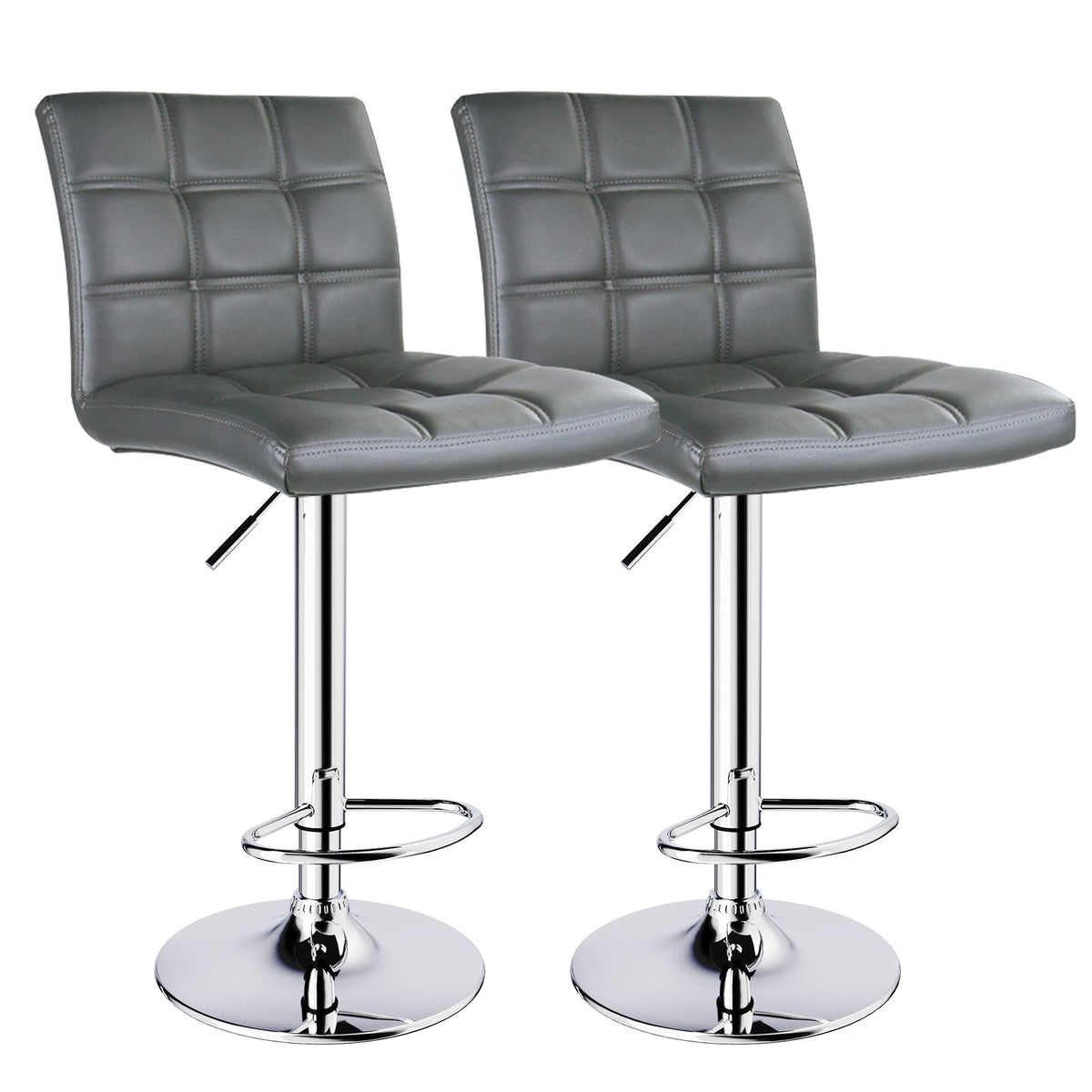 Leopard Modern Square Pu Leather Adjustable Bar Stools With Back, Square Back Bar Stools Set Of 2, Bar Height Swivel Barstools For Kitchen Counter (Grey)