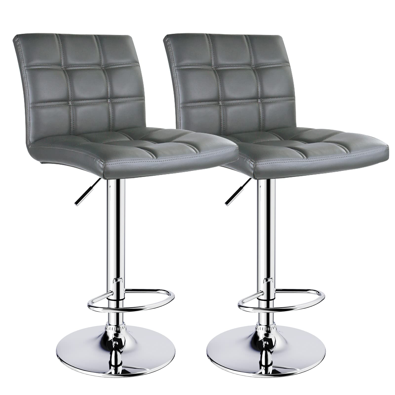 Leopard Modern Square Pu Leather Adjustable Bar Stools With Back, Square Back Bar Stools Set Of 2, Bar Height Swivel Barstools For Kitchen Counter (Grey)