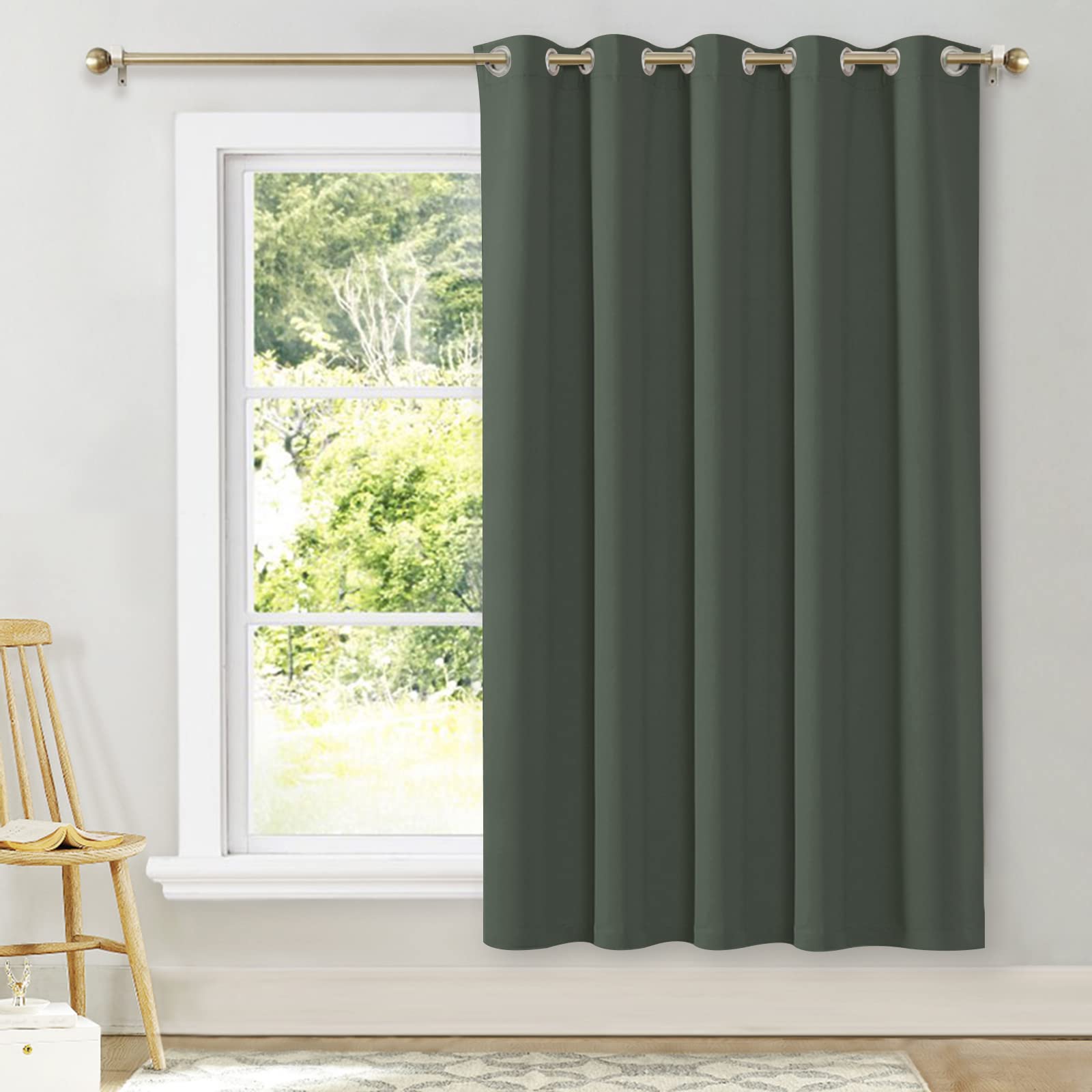 Nicetown Room Darkening Curtains For Bedroom, Dark Mallard Thermal Insulated Drapes 72 Inches Long For Office, Loft, Guestroom (1 Panel, 70' Wide Per Panel)