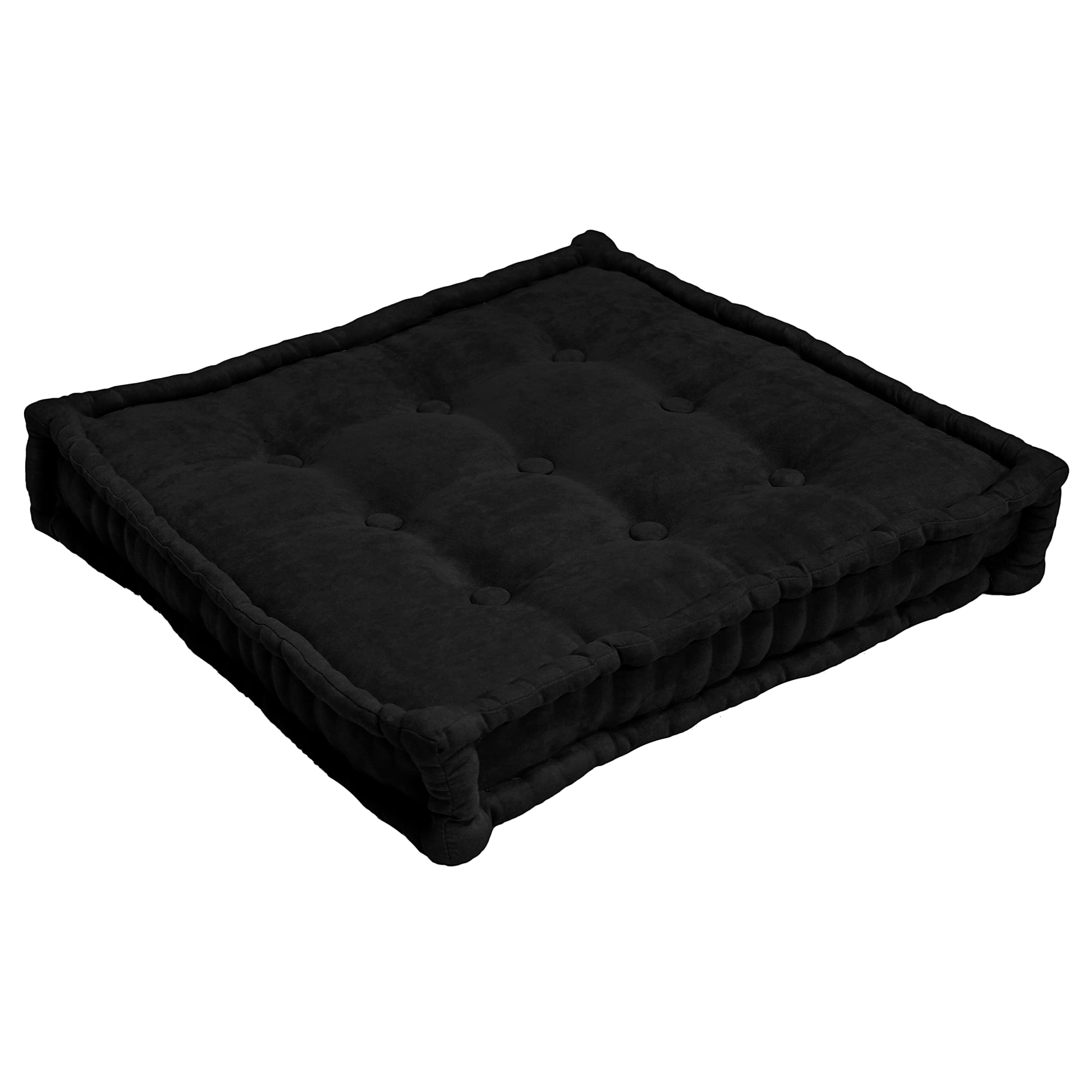 Blazing Needles Button-Tufted Microsuede Square Floor Pillow, 25&quot;, Black