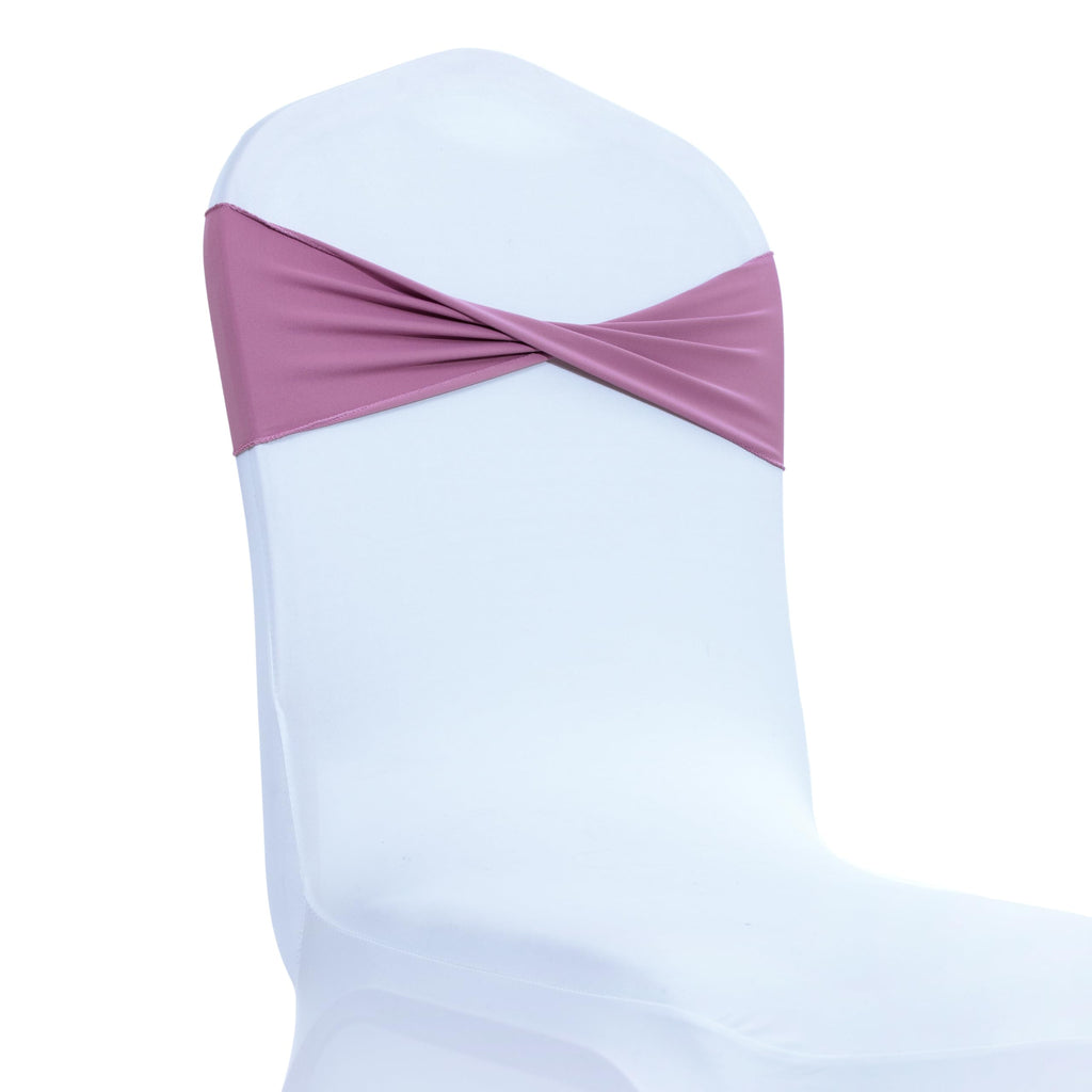 Mds Pack Of 10 Spandex Chair Sashes Bow Sash Elastic Chair Bands Ties Without Buckle For Wedding And Events Decoration Lycra Slider Sashes Bow - Dusty Pink