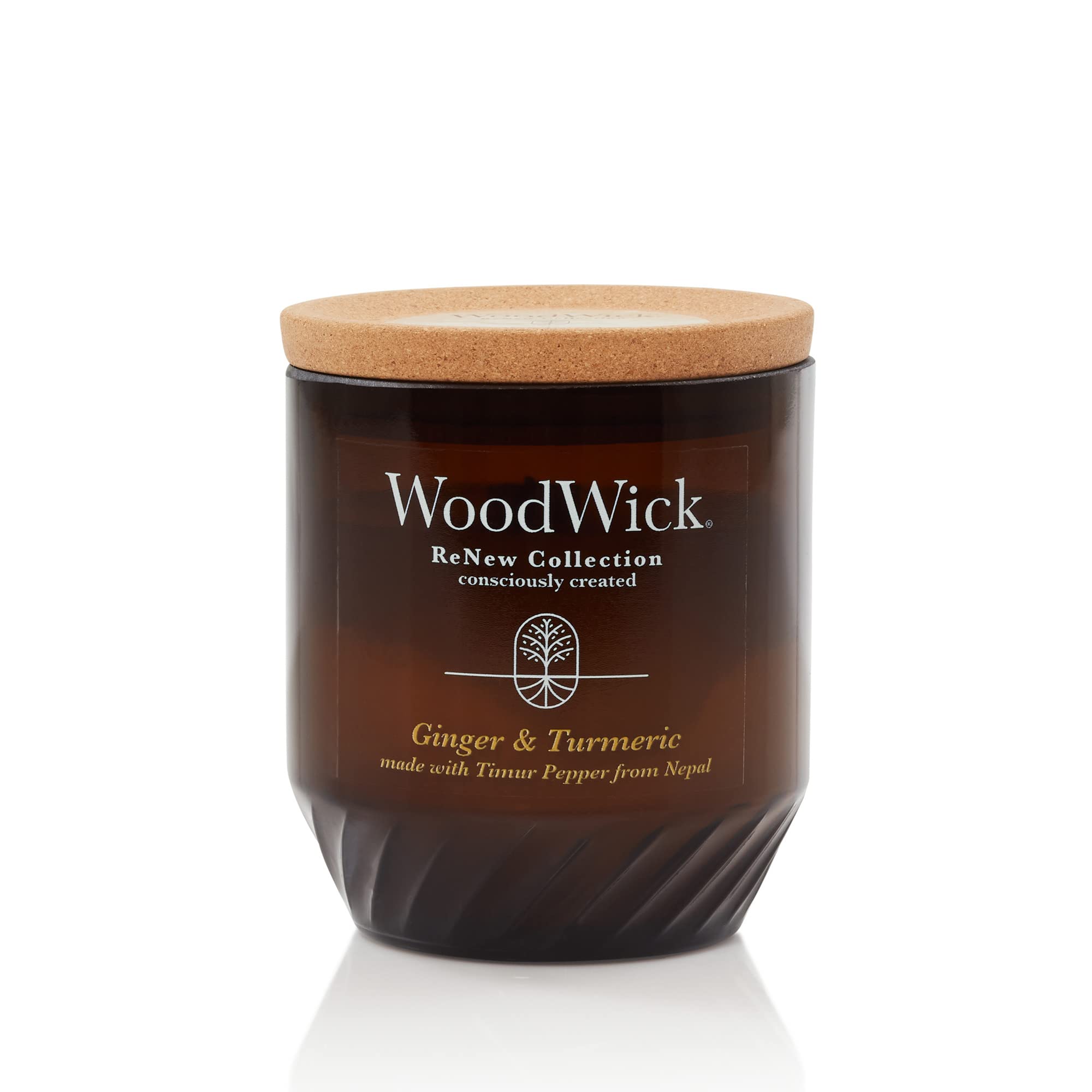 WoodWick Renew Medium Candle, Ginger & Turmeric Scented Candles, 6oz, Plant Based Soy Wax Blend, Made with Upcycled Materials an