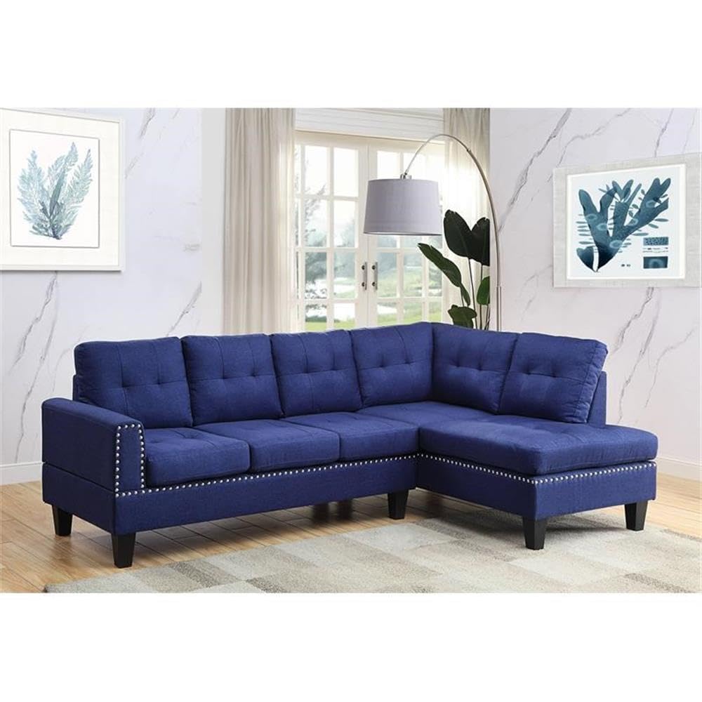 Acme Jeimmur 2-Piece Tufted Linen Fabric Upholstered Sectional Sofa in Blue