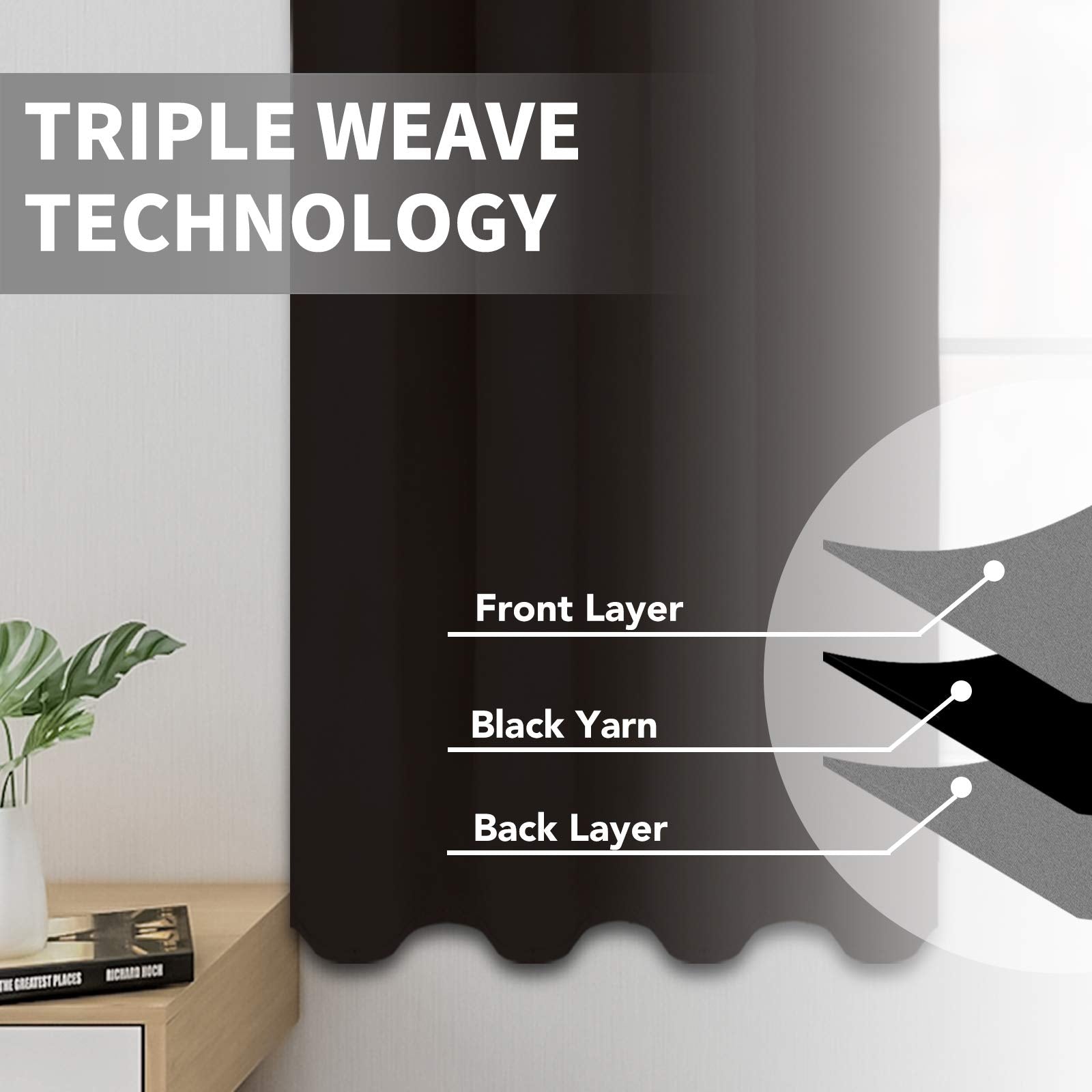 Easy-Going Blackout Curtains For Bedroom, Solid Thermal Insulated Grommet And Noise Reduction Window Drapes, Room Darkening Curtains For Living Room, 2 Panels(52X108 In,Dark Brown)