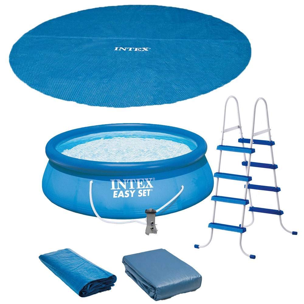 Intex 15Ft X 48In Easy Set Above Ground Inflatable Pool W/Pump And Solar Cover