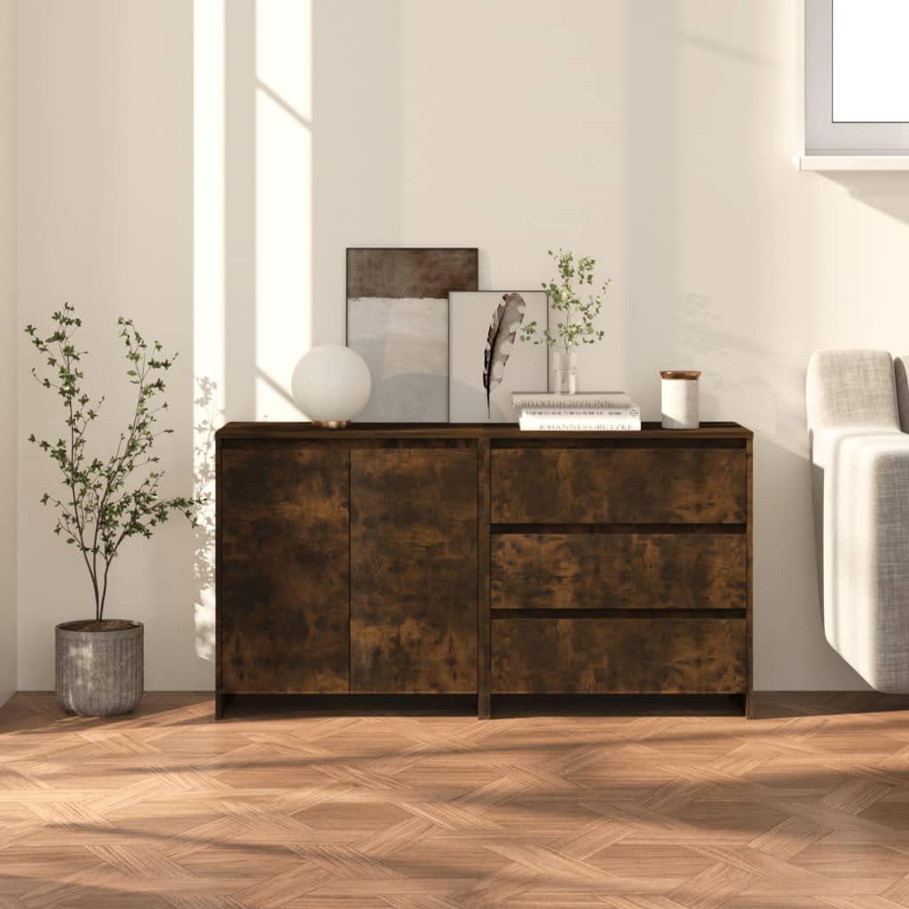 vidaXL Sideboard 2 Piece Home Indoor Bedroom Living Room Highboard Buffet Side Storage Console Cabinet Furniture Smoked Oak Engineered Wood